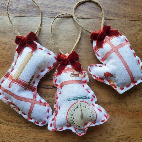 Handmade Christmas Fabric Ornaments Set Of 3 - Picture 1 of 5